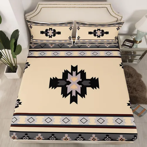 Miniatura 8 de Juego de sábanas bajeras de diseño nativo americano del suroeste para niños, niñas y adolescentes, juego de ropa de cama tribal para niños, niñas