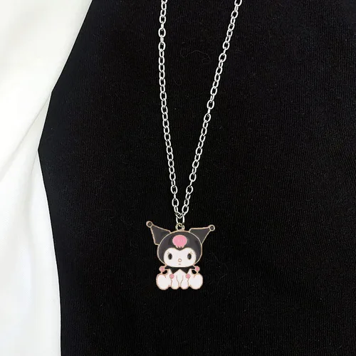 Miniatura 3 de Collar Kawaii My Melody And Kuromi Bff Collar para 2 bonitos collares estéticos colgantes, Acero aleado, vidrio aventurina