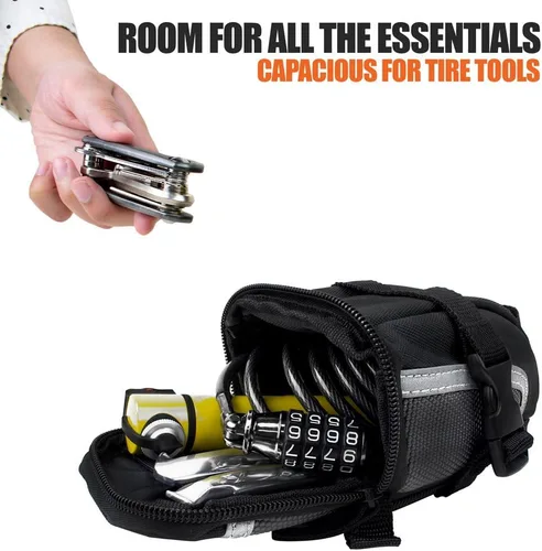Miniatura 4 de BV Bolsa de bicicleta con correa con material reflectante, bolsa de sillín de gran capacidad con divisor separado para objetos pequeños y espacio