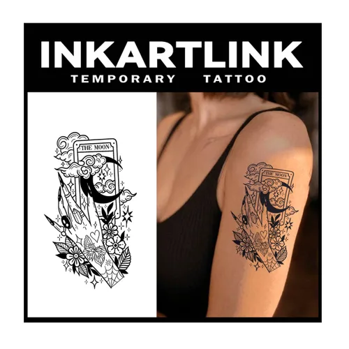 Miniatura 5 de INKARTLINK Tattoo Tech, 2 hojas de tatuaje semipermanente mediano, tatuajes temporales de diseño artístico para adultos, dura 1-2 semanas