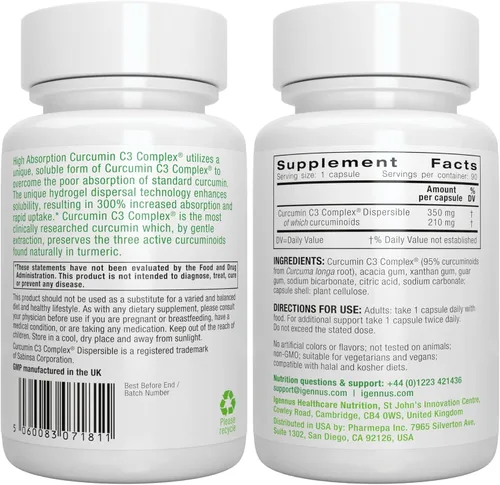 Miniatura 6 de Igennus Advanced Curcumin C3 Complex, 300% mayor absorción y absorción rápida, 95% extracto estandarizado, 90 porciones, etiqueta limpia, suplemento