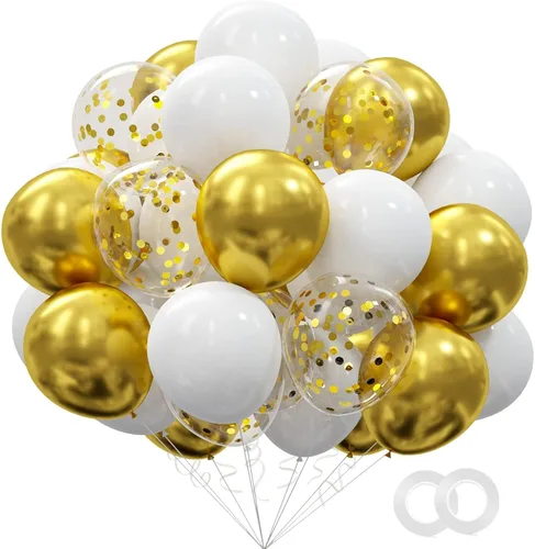 Miniatura 15 de OuMuaMua Kit de 62 globos de confeti azul, plateado y blanco, globos blancos de 12 pulgadas, globos plateados metálicos, globos de confeti plateado