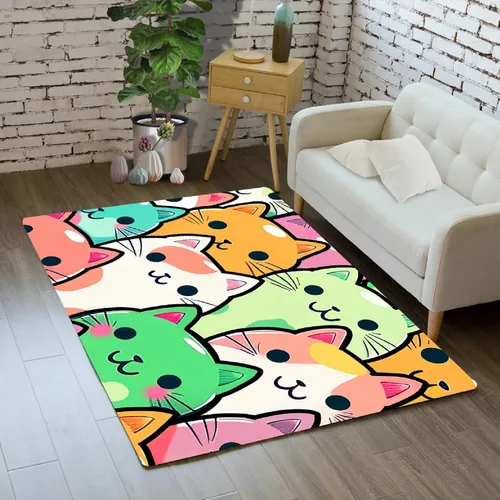 Alfombra de gato para habitación de niñas, diseño de dibujos animados, decoración para dormitorio, bonita alfombra de área de gatos, alfombras de