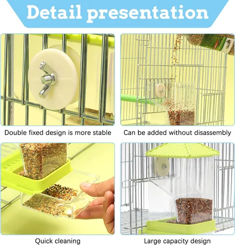 Miniatura 4 de Hamiledyi - Set de comederos sin ensuciar para pájaros con dispensador de agua, contenedor de semillas para periquitos, comedero automático