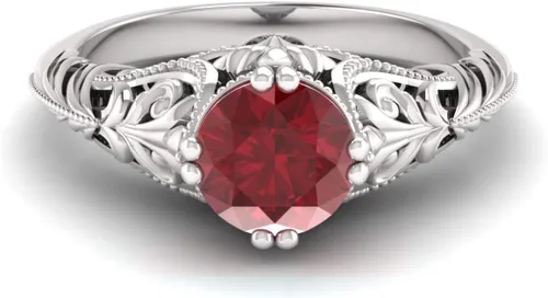 Miniatura 2 de Diamondere Anillo de compromiso con piedras preciosas naturales y certificadas en oro blanco de 14 quilates Anillo solitario estilo vintage