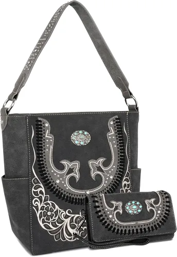 Montana West Bolsa de transporte oculta de la colección Boot Scroll para mujer bolso de hombro occidental de cuero vegano con cartera