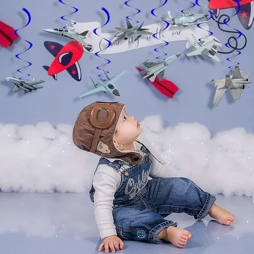 Miniatura 4 de Decoraciones de fiesta de remolinos colgantes de la fuerza aérea, pistola de avión, piloto, suministros de fiesta de cumpleaños, avión, combate