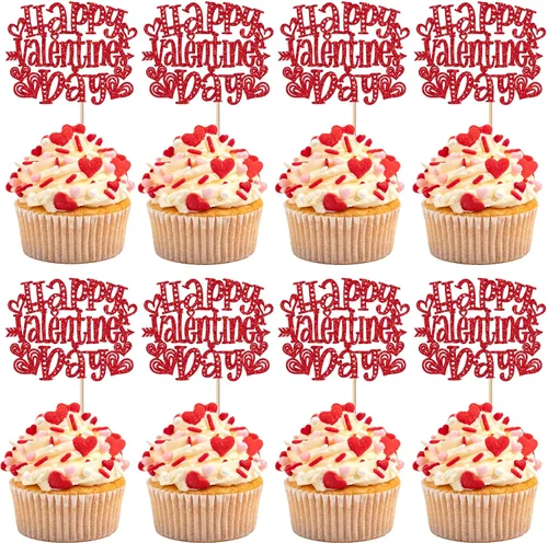 Miniatura 12 de Paquete de 24 adornos para cupcakes con purpurina en forma de corazón con temática de amor dulce, decoración de pasteles para el día de San