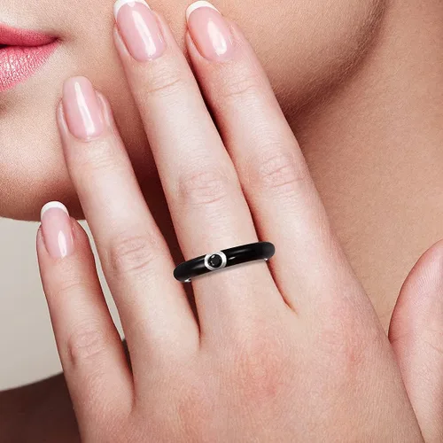 Miniatura 4 de Santuzza Anillo apilable esmaltado de plata de ley 925 con circonita cúbica, arco iris, eternidad, anillos apilables para mujer