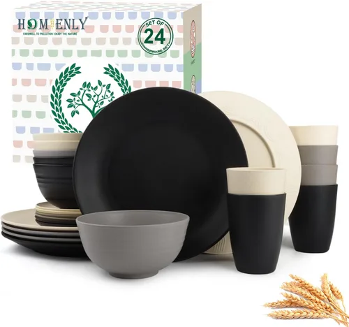 Miniatura 22 de Homienly Juegos de Vajilla Premium de Paja de Trigo, Platos y Tazones Ligeros e Irrompibles, Tazas, Servicio para 4, Apto para Lavavajillas