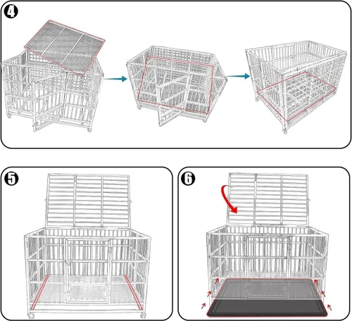 Miniatura 7 de Jaula grande para perros resistente, jaula de acero inoxidable para perros, indestructible, con ruedas enrollables, puerta doble, bandeja extraíble