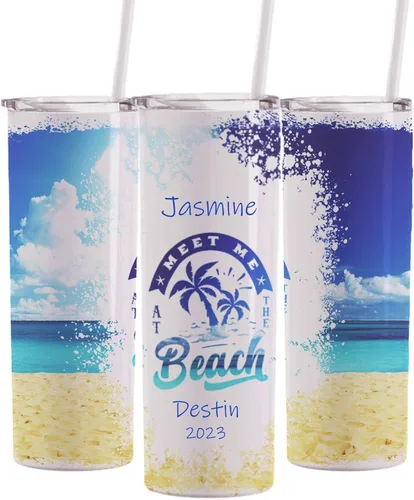 AVITO Vaso personalizado para vacaciones en la playa, vaso delgado de 20 onzas con tapa y pajita, tazas de vacaciones familiares, regalo de viaje