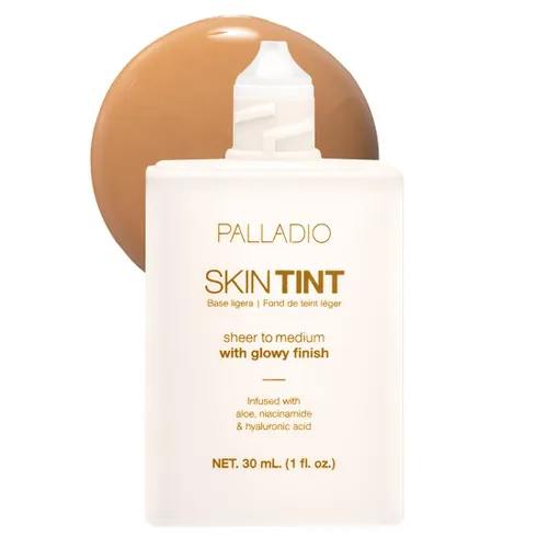 Palladio Tinte para la piel con aloe, niacinamida y ácido hialurónico, cobertura transparente a media, acabado brillante, maquillaje de base ligero