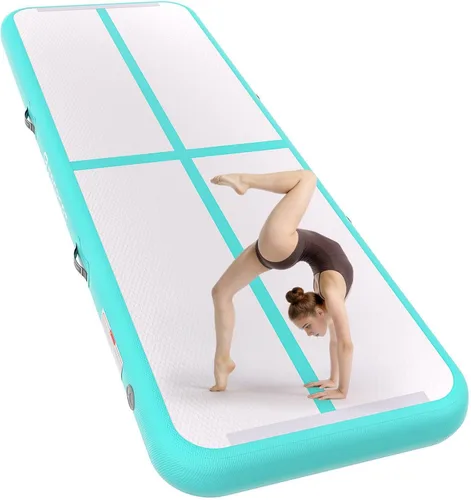 FBSPORT Gymnastics Training Mats Inflatable Air Gymnastics Mat 4/8 inches Thickness Inflatable Floor Mats for Home Rosa + Verde