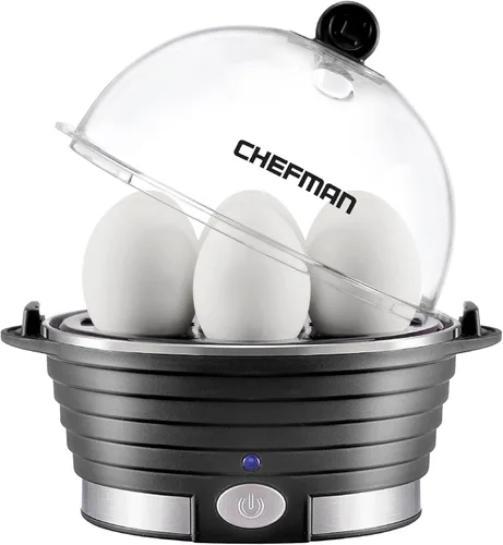 Chefman Egg-Maker Escalfador Rápido, Vaporera de Alimentos y Verduras, Hace Rápidamente Hasta 6, Duros, Medianos o Suaves Hervidos, Bandeja para