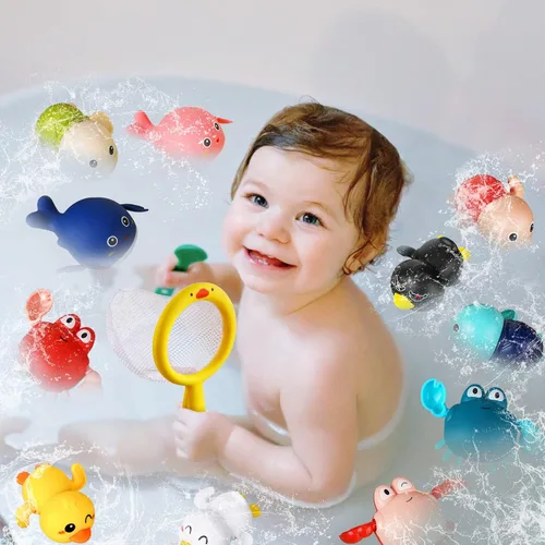 Miniatura 6 de Los juegos de juguetes de baño incluyen 12 juguetes flotantes con 2 redes de pesca en forma de pato, juegos de piscina, juguete para bañera y ducha
