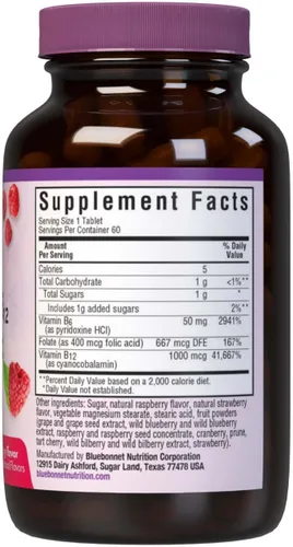 Miniatura 7 de Bluebonnet Nutrition Earth Sweet Vitamina B6, B12, Plus tabletas masticables de ácido fólico, vegano, vegetariano, sin gluten, sin soja, sin leche
