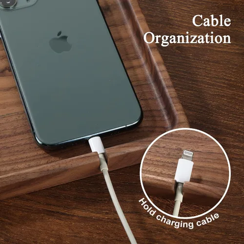 Miniatura 4 de Bandeja de valet de madera de nogal, organizador de mesita de noche para hombres, papá, bandeja Edc Catch All con ranura para cable