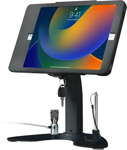 Miniatura 16 de Soporte de quiosco dual: soporte de aluminio CTA con caja de bloqueo y cable. Base giratoria de 360 grados. Carcasa diseñada para iPad mini