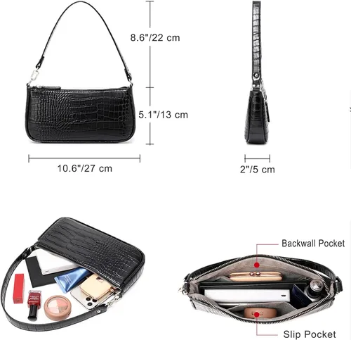 Miniatura 5 de Bolsos de hombro pequeños para mujer, estilo retro, clásico, bolso de mano con patrón de cocodrilo
