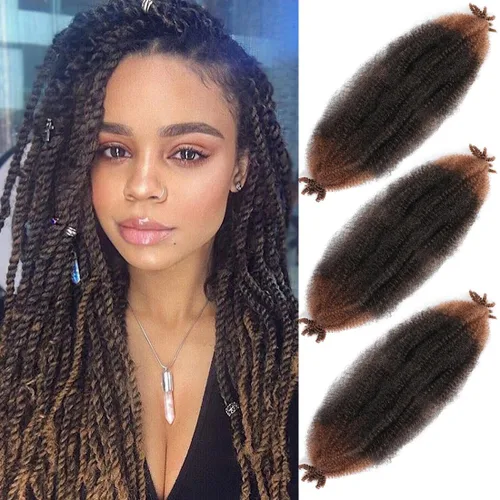 Miniatura 72 de Cabello afro elástico y trenzado de 30 pulgadas 2 paquetes, cabello preesponjado y trenzado elástico pre-estirado para extensiones de cabello suave