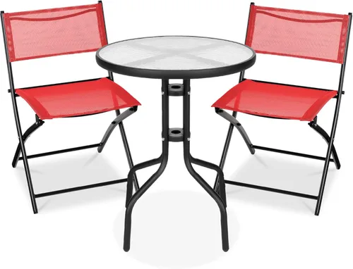 Miniatura 18 de Best Choice Products Juego de muebles de comedor de 3 piezas con mesa de vidrio texturizado, 2 sillas plegables de acero, tela de poliéster