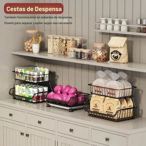 Miniatura 4 de Carrito de despensa rodante de 3 niveles con ruedas, organizador de piso de almacenamiento de alambre apilable para estantes de cocina, despensa