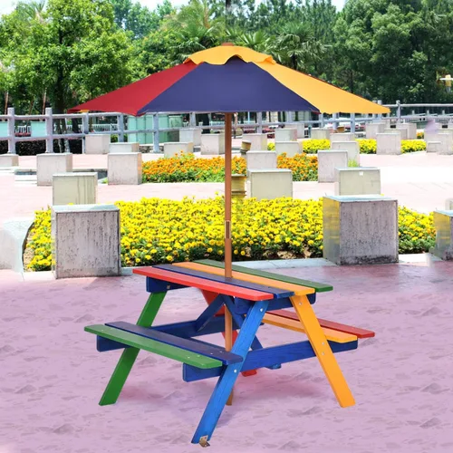 Miniatura 3 de HAPPYGRILL Juego de mesa de picnic para niños Mesa para niños con paraguas