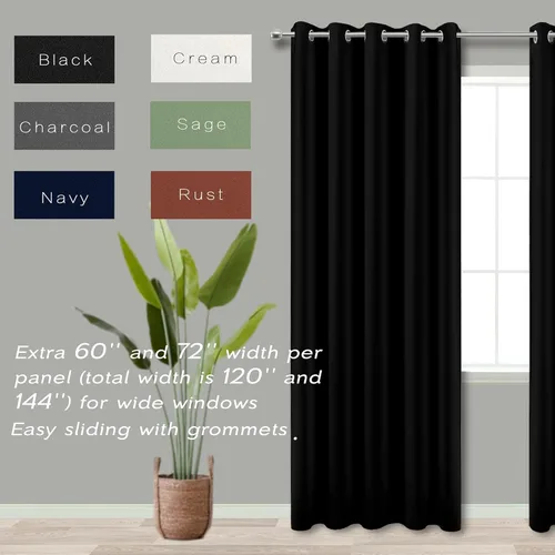 Miniatura 3 de Cortinas opacas de 72 pulgadas extra anchas para dormitorio, puerta corrediza de vidrio y patio, 2 paneles con ojales para oscurecer ventana grande