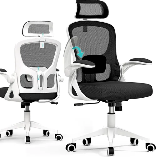 Miniatura 9 de Silla de oficina ergonómica, silla de escritorio de malla con reposacabezas ajustable y soporte lumbar, silla de computadora con ruedas con Blanco
