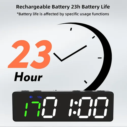 Miniatura 9 de Mini reloj portátil con temporizador de gimnasio, pantalla digital LED grande, imán potente, batería potente, cuenta arriba/abajo, cronómetro