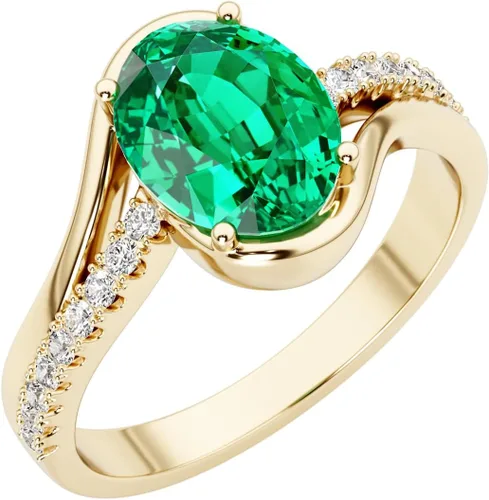 Peora Anillo de oro amarillo de 14 quilates creado con esmeralda colombiana y ondas de diamantes cultivados en laboratorio, 1.96 quilates en total,
