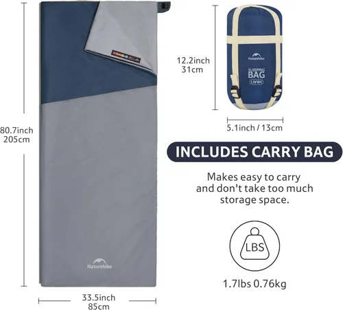 Miniatura 8 de Naturehike Saco de dormir ligero y compacto, sobre de 59 ℉/32 ℉, ultraligero para mochilero, portátil, impermeable, con saco de compresión para frío