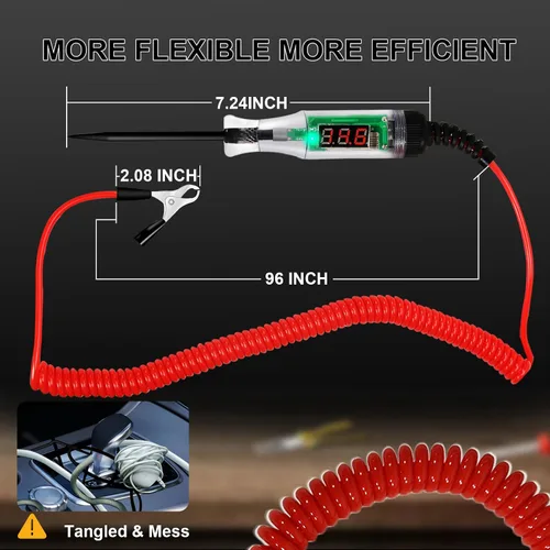 Miniatura 5 de Luces de prueba automotrices, probador de circuito LED digital de 5-90 V CC, probador de luz resistente con voltímetro, probador de voltaje