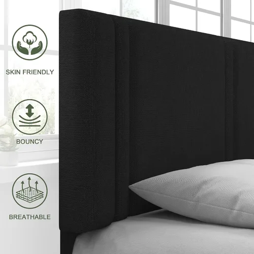 Miniatura 4 de Feonase Base de cama individual con plataforma doble, marco de cama individual tapizado en terciopelo, listones de madera maciza y soporte para pies