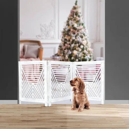 Lightnpro Valla de madera geométrica para mascotas - Puerta de seguridad plegable independiente para perros, cachorros y mascotas pequeñas, valla