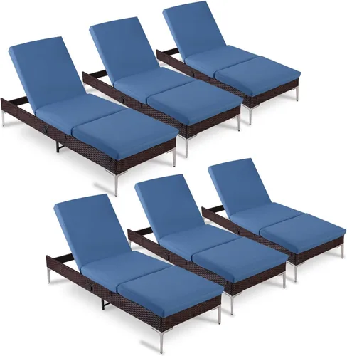 Miniatura 17 de Sillón de mimbre para exteriores, tumbona de piscina con respaldo reclinable infinito, muebles de patio, silla para tomar el sol con cojín