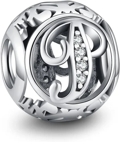 TIZU Dijes de plata de ley 925 para dijes, pulseras, cuentas iniciales del alfabeto, joyería de regalo para mujeres