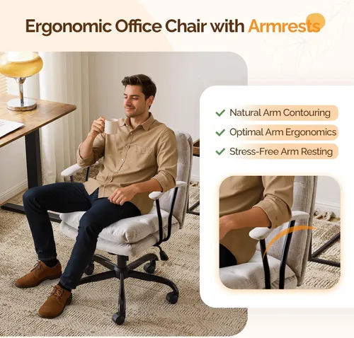 Miniatura 6 de VINGLI Sillas de Oficina Cómodas con/sin Ruedas, Base Dual, Reposabrazos Desmontables, Silla Ajustable y Giratoria Cómoda para Computadora, Uñas