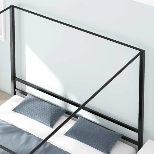 Miniatura 8 de YITAHOME Marco de cama de metal con dosel de cuatro pósteres, plataforma de cama de 14 pulgadas con cabecera incorporada, soporte de colchón
