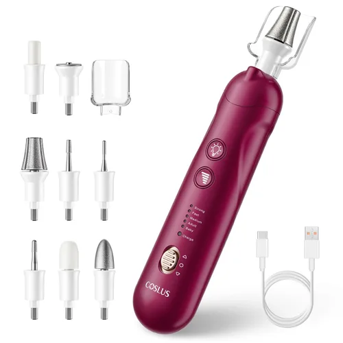 Miniatura 8 de COSLUS Kit Profesional de Manicura y Pedicura, Lima de Uñas Eléctrica 5 en 1 para Cuidado de Uñas de Manos y Pies - Rectificador Más Ancho para Uñas