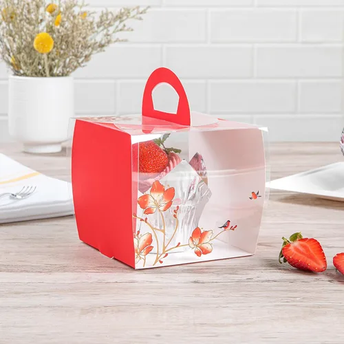 Miniatura 3 de Restaurantware - Cajas individuales para cupcakes de 4 x 4.25 pulgadas, 100 cajas de exhibición desechables para cupcakes - Con asa, acento de Rojo