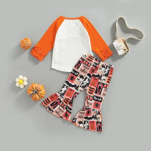 Miniatura 6 de Douhoow Traje de Acción de Gracias de Feliz Halloween para bebé, niña, camiseta de calabaza, camiseta acampanada, pantalones de leopardo