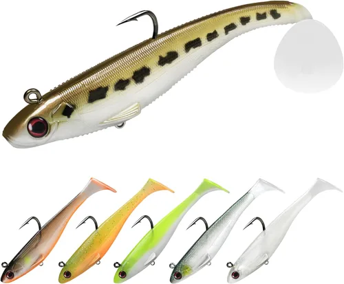 Miniatura 15 de TRUSCEND Shadtale Easy Catch Soft Fishing Lures with BKK Hooks - Trembly Sinking and Vibrating Swim for More Bites, Pre-Rigged Swimbaits for Bass