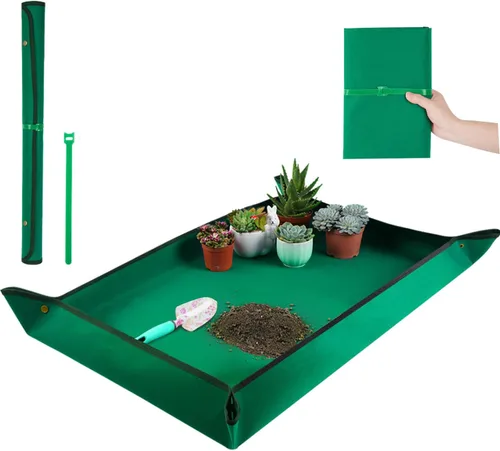 Miniatura 8 de Alfombrilla grande de 39.5" X 31.5" para trasplantar plantas de interior y control de tierra, bandeja portátil para macetas, regalos de plantas
