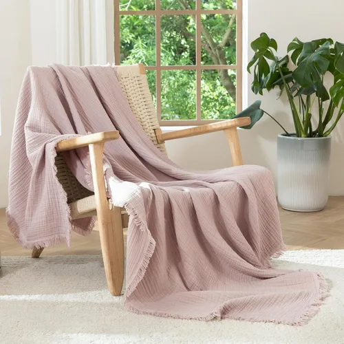 Miniatura 16 de MooMee - Manta de muselina 100% algodón, manta de 4 capas de gasa con borlas, ultra suave, transpirable, ligera y refrescante para cama y sofá Verde