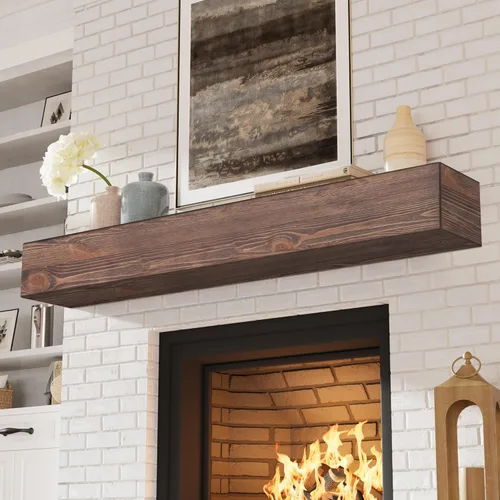Miniatura 19 de Eshoma - Repisa para chimenea artesanal; estante sólido para colocarse sobre la chimenea; estante flotante montado en la pared con soportes Nogal