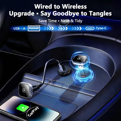 Miniatura 5 de Adaptador inalámbrico CarPlay actualizado 2025 para iPhone Ultra-Mini Metal, convertido con cable a inalámbrico, conexión estable rápida Bluetooth