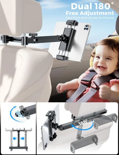 Miniatura 3 de eSamcore Soporte para iPad para asiento trasero de automóvil para niños, reposacabezas [brazo de extensión 3 en 1] soporte de tablet para automóvil