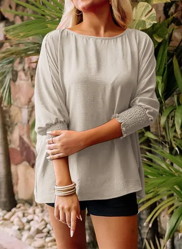 Miniatura 3 de Shaeueak Blusa de manga globo 34 para mujer, casual, ajuste holgado, talla S-XXL